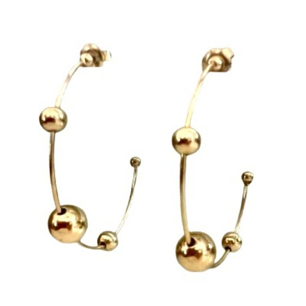 Gold Hoop Earrings with Balls, Pretty Gold Hoop Earrings with Spheres